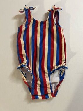 Cat & Jack Red Blue Cream Striped One-Piece Swimsuit